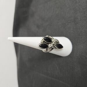 Vintage Navajo Sterling Silver Black Onyx Cluster Ring LW Maker Native Statement